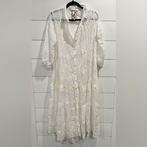 Johnny Was white Cornelia eyelet lace midi dress
